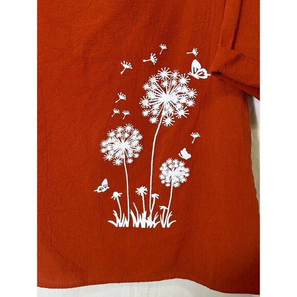 Women's Kawaii Burnt Orange Cotton Blend Dandelion Designed Shirt Size XL - Picture 3 of 5